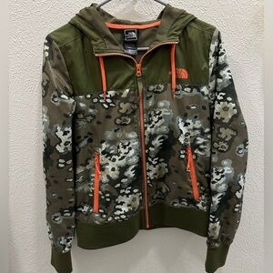 The North Face women's green orange camo lightweight jacket windbreaker sz S EUC